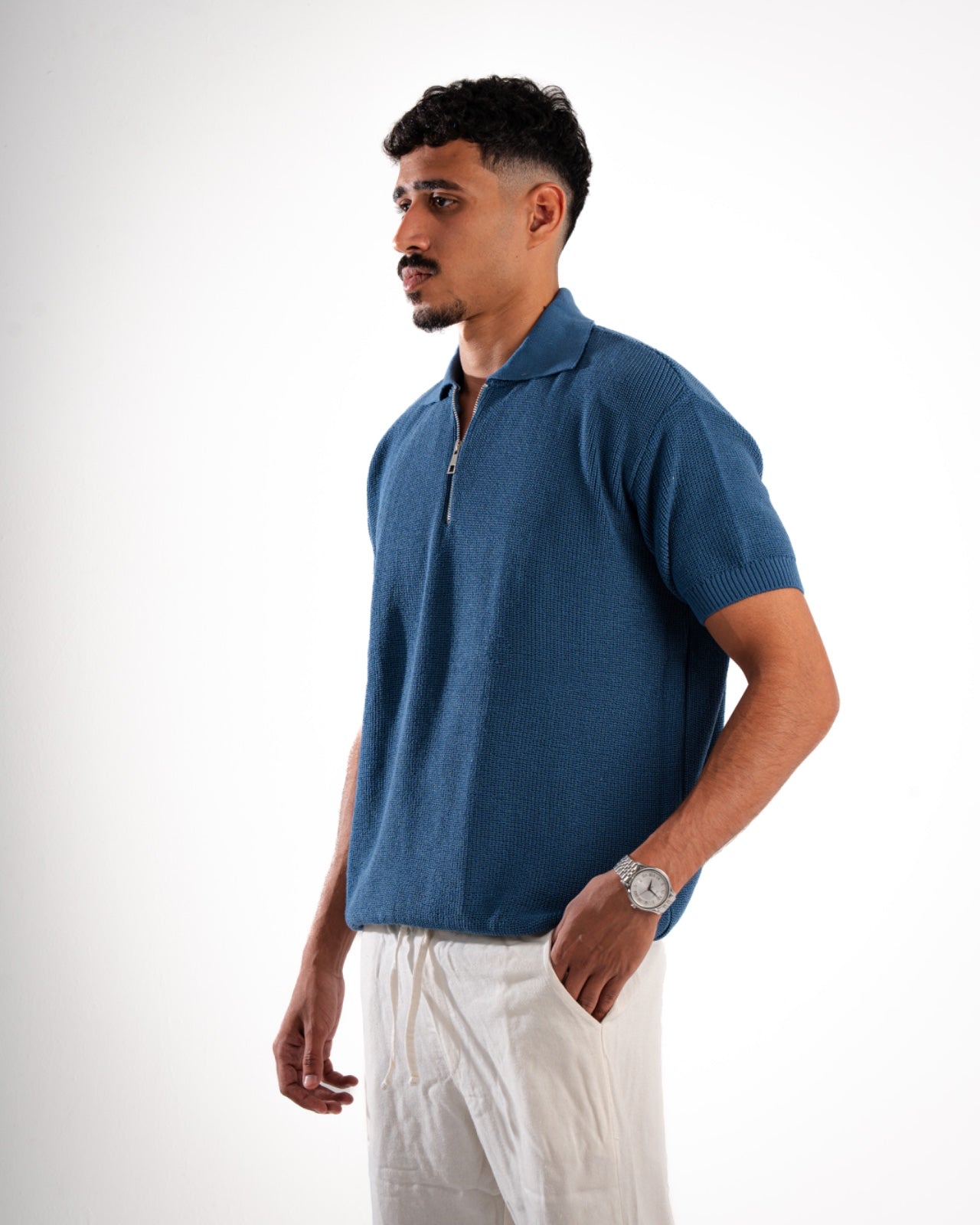 Indigo Polo Knitted Shirt