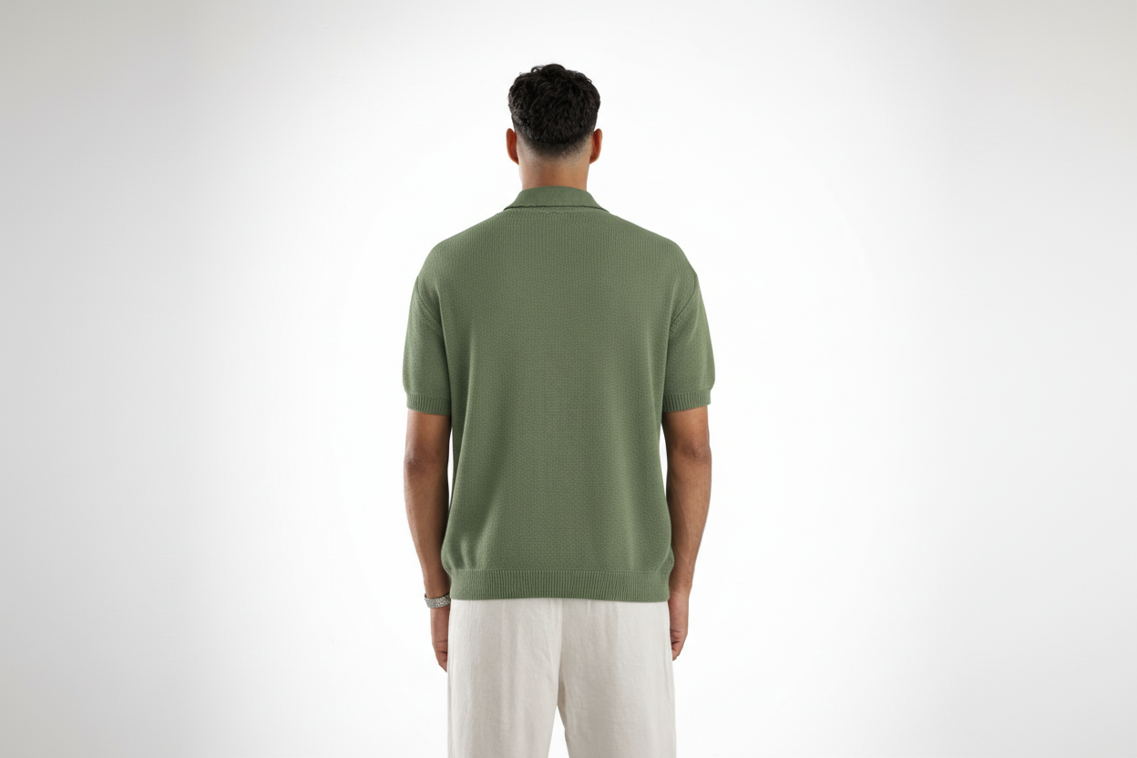 Olive Polo Knitted zip up shirt