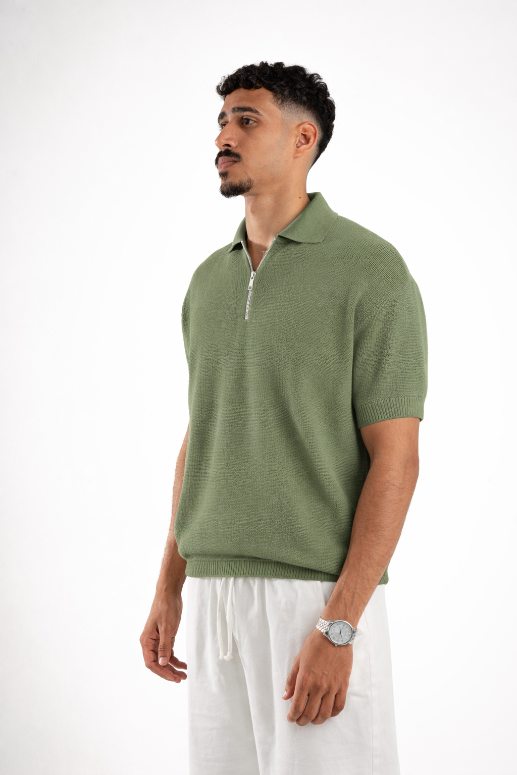 Olive Polo Knitted Shirt