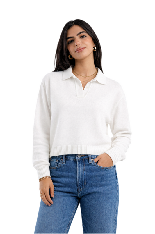 White Knitted Polo