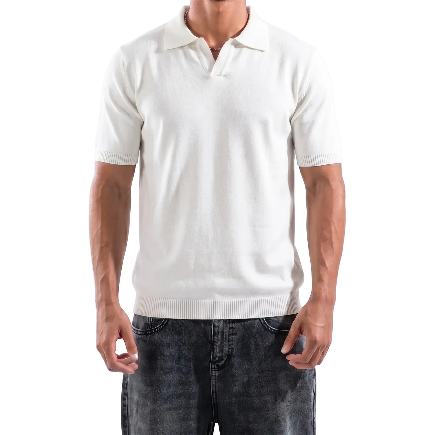 Buttonless knitted polos
