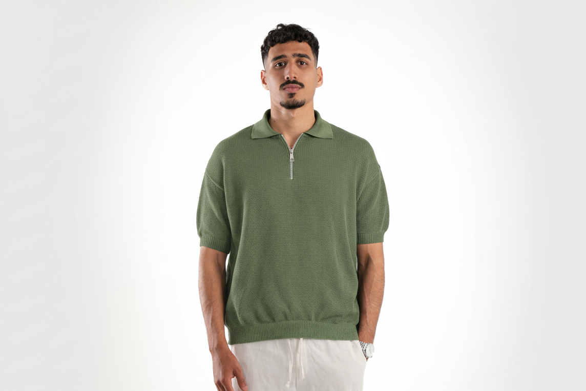 Olive Polo Knitted Shirt